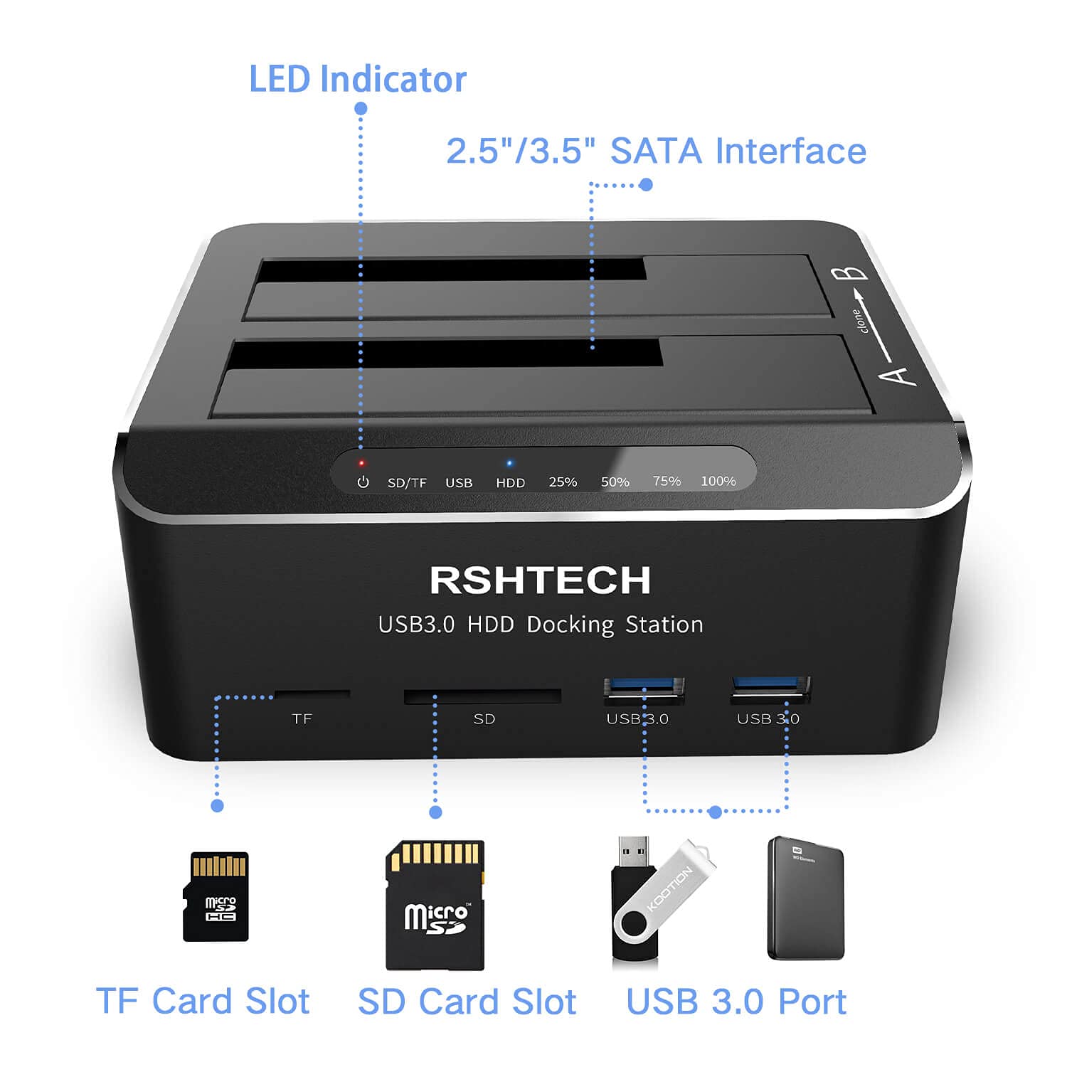 Hard Drive Docking Station Rshtech Usb 3.0 Aluminum Dual Bay Hard Drive Dock For 2.5'' & 3.5'' Sata Hdd Ssd With Sd/Micro Sd Car