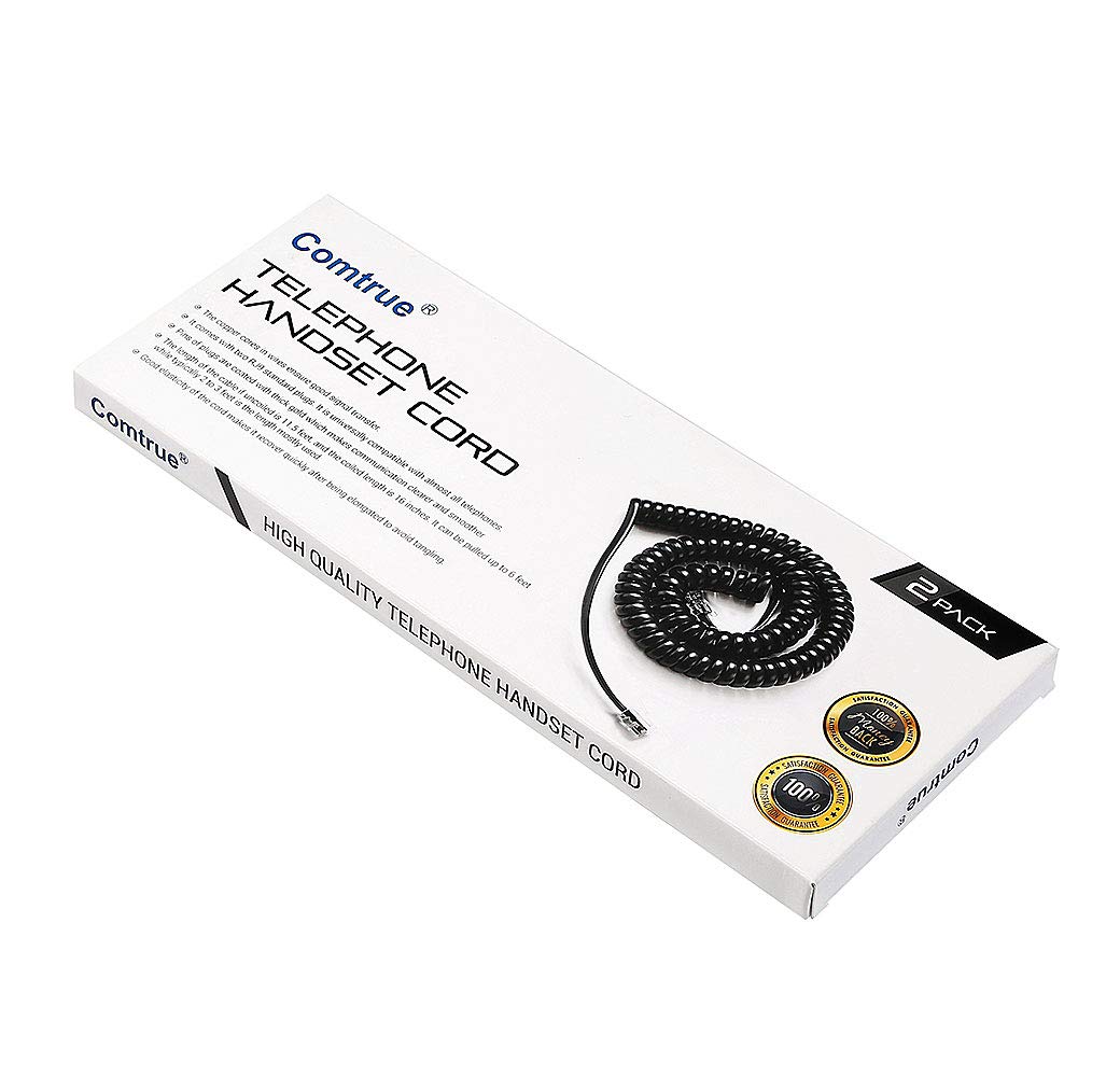 Telephone Cord, Phone Cord,Handset Cord, Black, 2 Pack, Universally Compatible