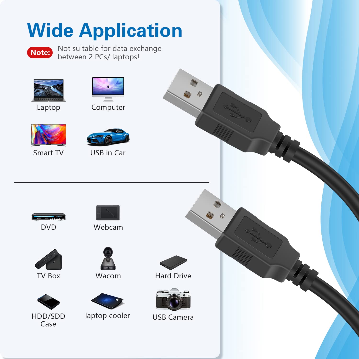 Pasow Usb 2.0 Type A Male To Type A Male Extension Cable Am To Am Cord Black (30Feet/10M)
