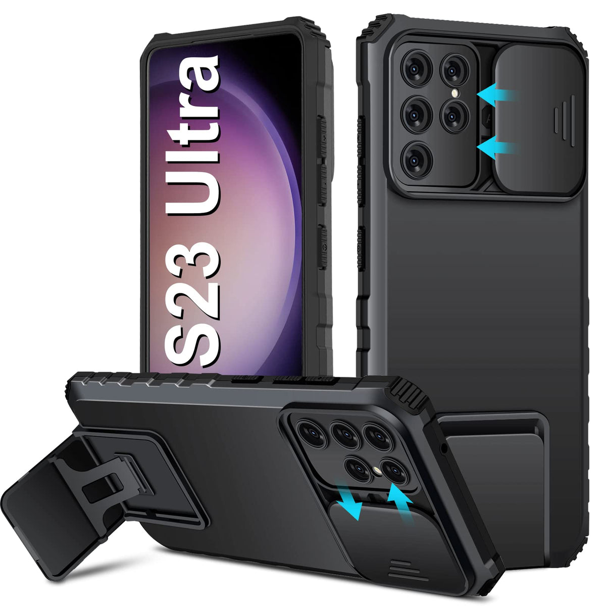 S23 Ultra Case Compatible With Samsung Galaxy S23 Ultra 5G [2023-Version], Slide Camera Cover, Military-Grade Shockproof Phone C