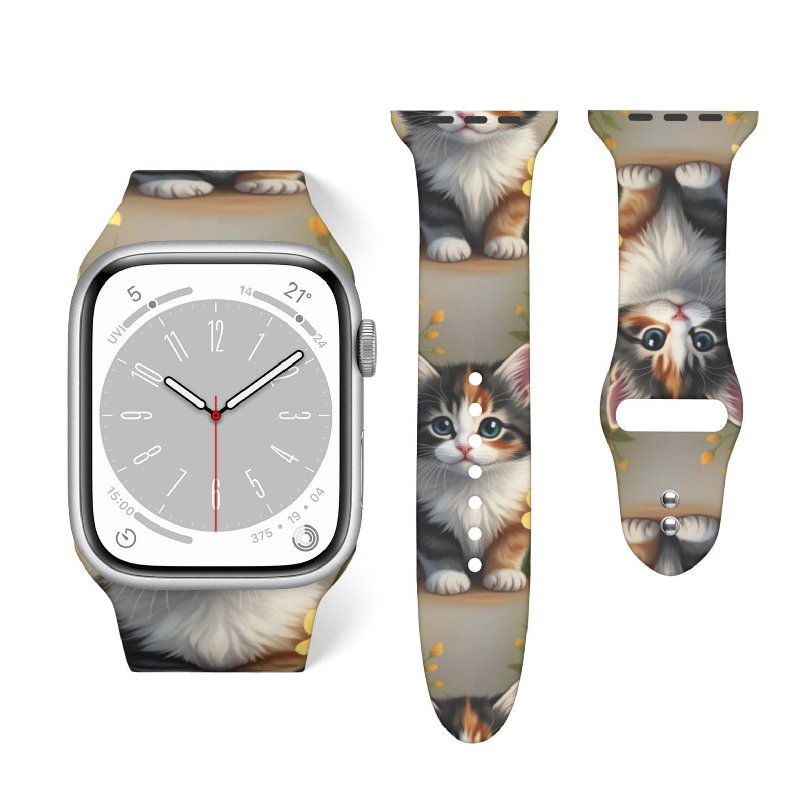 Replacement Band Compatible with Apple Watch, Silicone Wristband for Series 10 9 8 7 6 5 4 3 2 1 Cute Cat