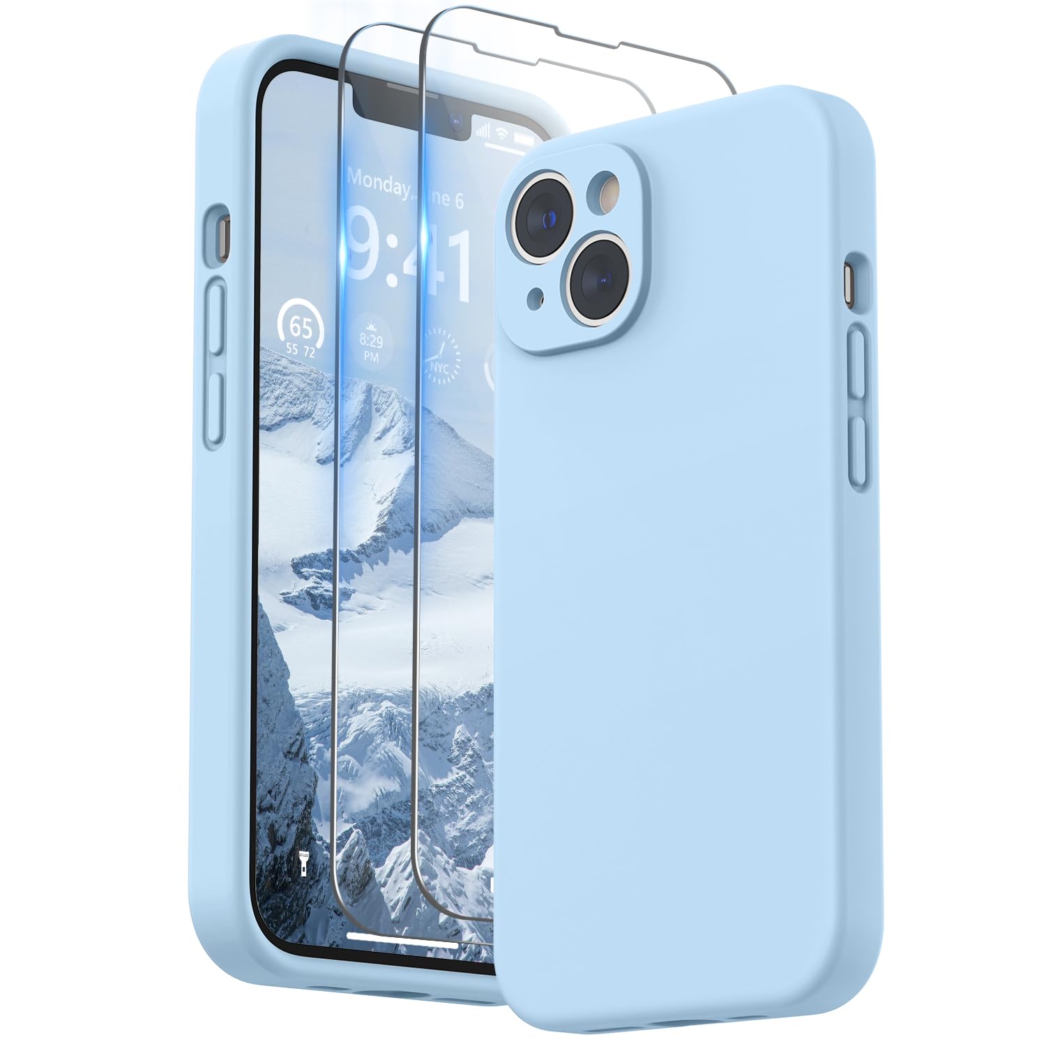 Surphy Compatible With Iphone 14 Case With Screen Protector (Camera Protection + Soft Microfiber Lining) Liquid Silicone Phone C