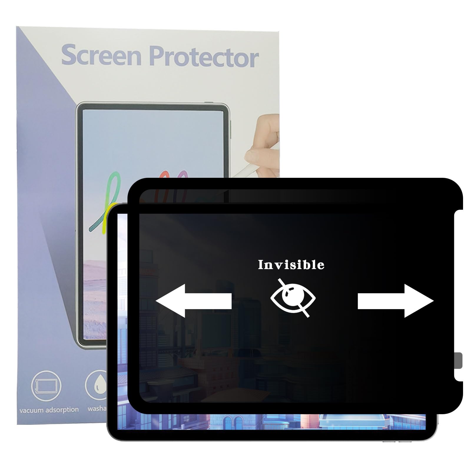 Tarrahow Removable Horizontal Privacy Screen Protector For Ipad Pro 10.9/11,Vacuum Adsorption,Bubble Free,One Second Installatio