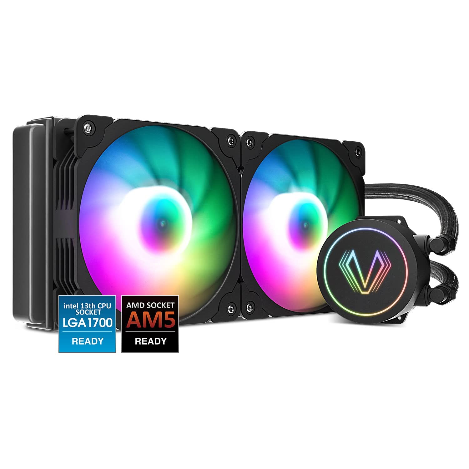 Vetroo V240 Liquid Cpu Cooler For Gaming Console, 240Mm Addressable Rgb & Pwm Pump & Fans 250W Tdp Aio Water Cooler W/Controller