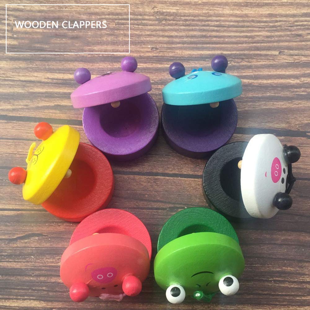 6Pcs Wooden Finger Castanets, Cute Animal Pattern Kids Castanets, Musical Instruments Rhythm Castinette Kids Toys By Doxishruky