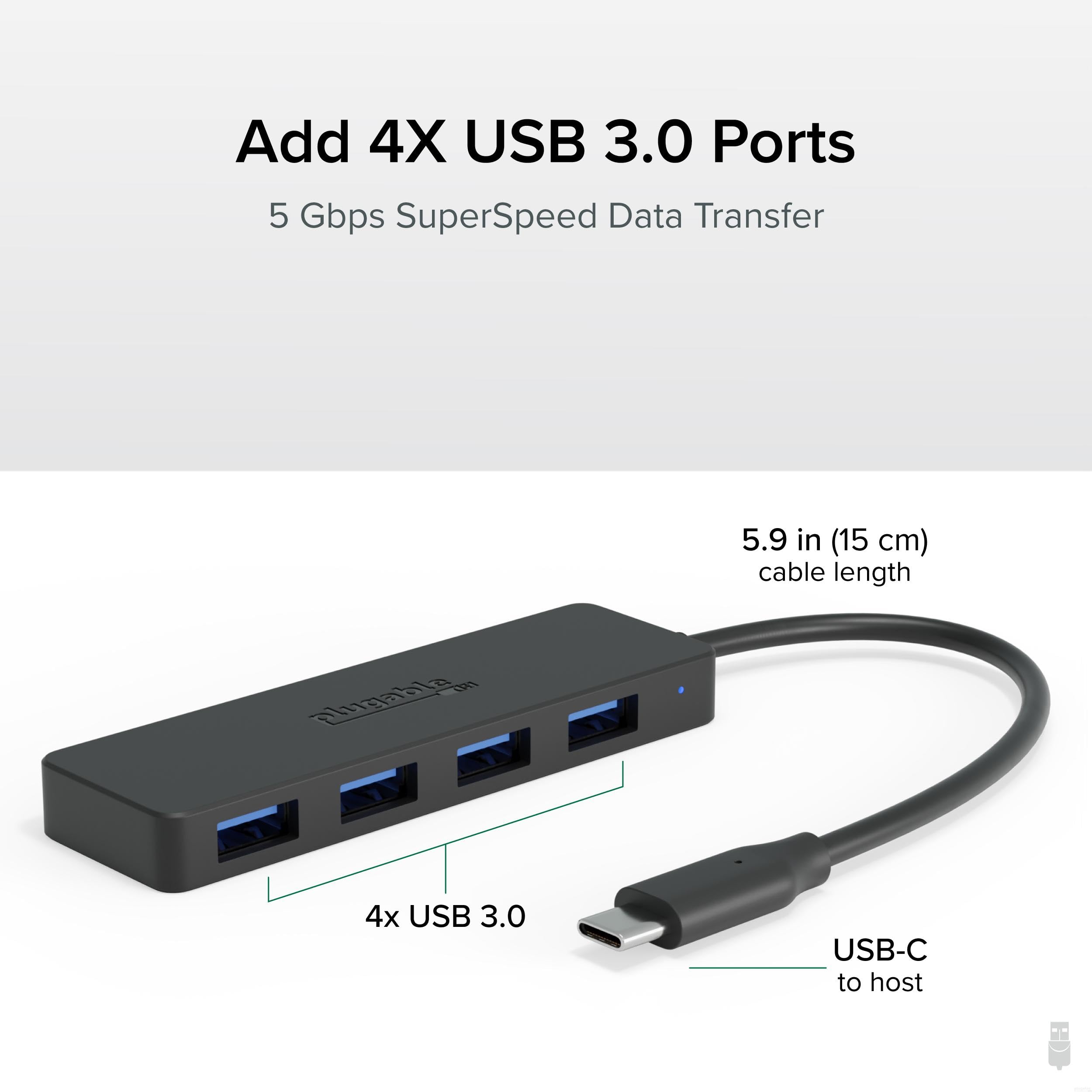 Plugable Usb C To Usb Adapter Hub, 4 Port Usb 3.0 Hub, Usb Splitter For Laptop, Compatible With Windows, Macbook Pro/Air, Ipad P