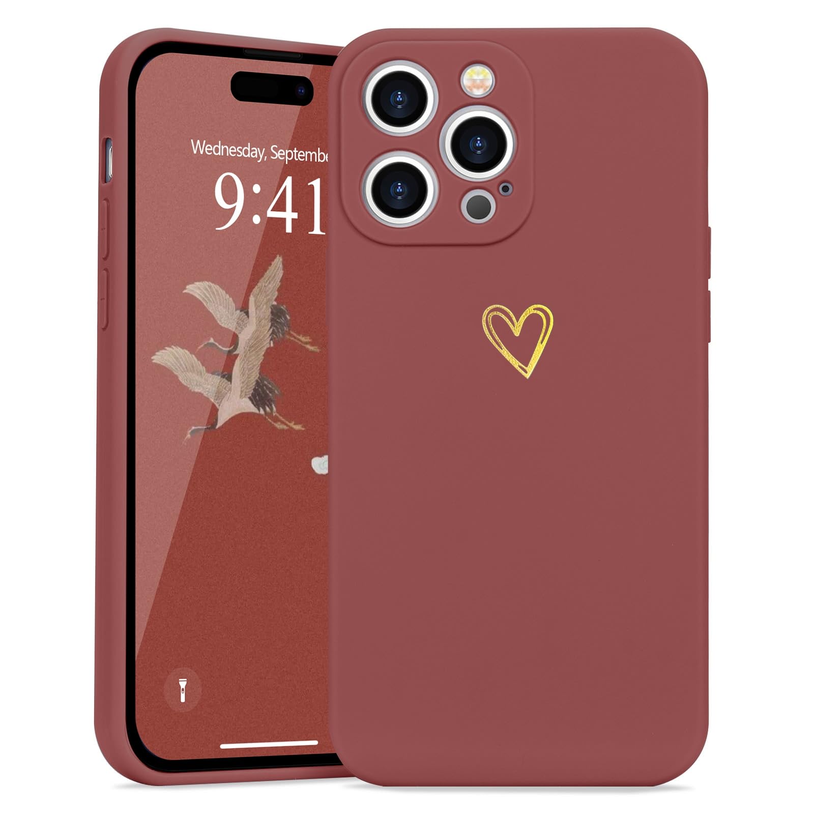 For Iphone 14 Pro Max Case Cute Heart Pattern Soft Shockproof Slim Protective Silicone Phone Case Cover For Women Girls, Red