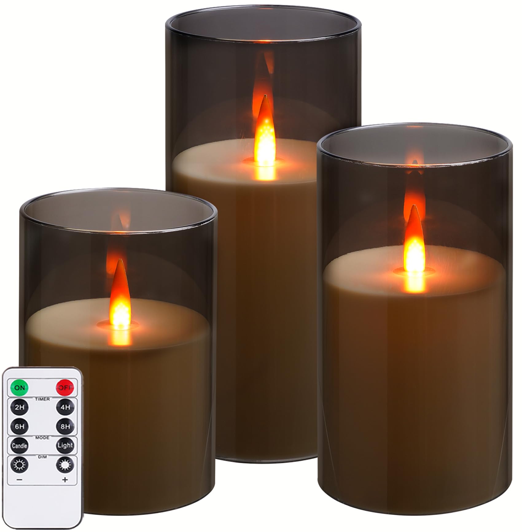 Kiexung Flameless Candles, Led Candles With Remote Control And Timer, New True Analog 3D Wick Battery Powered Acrylic Column Can