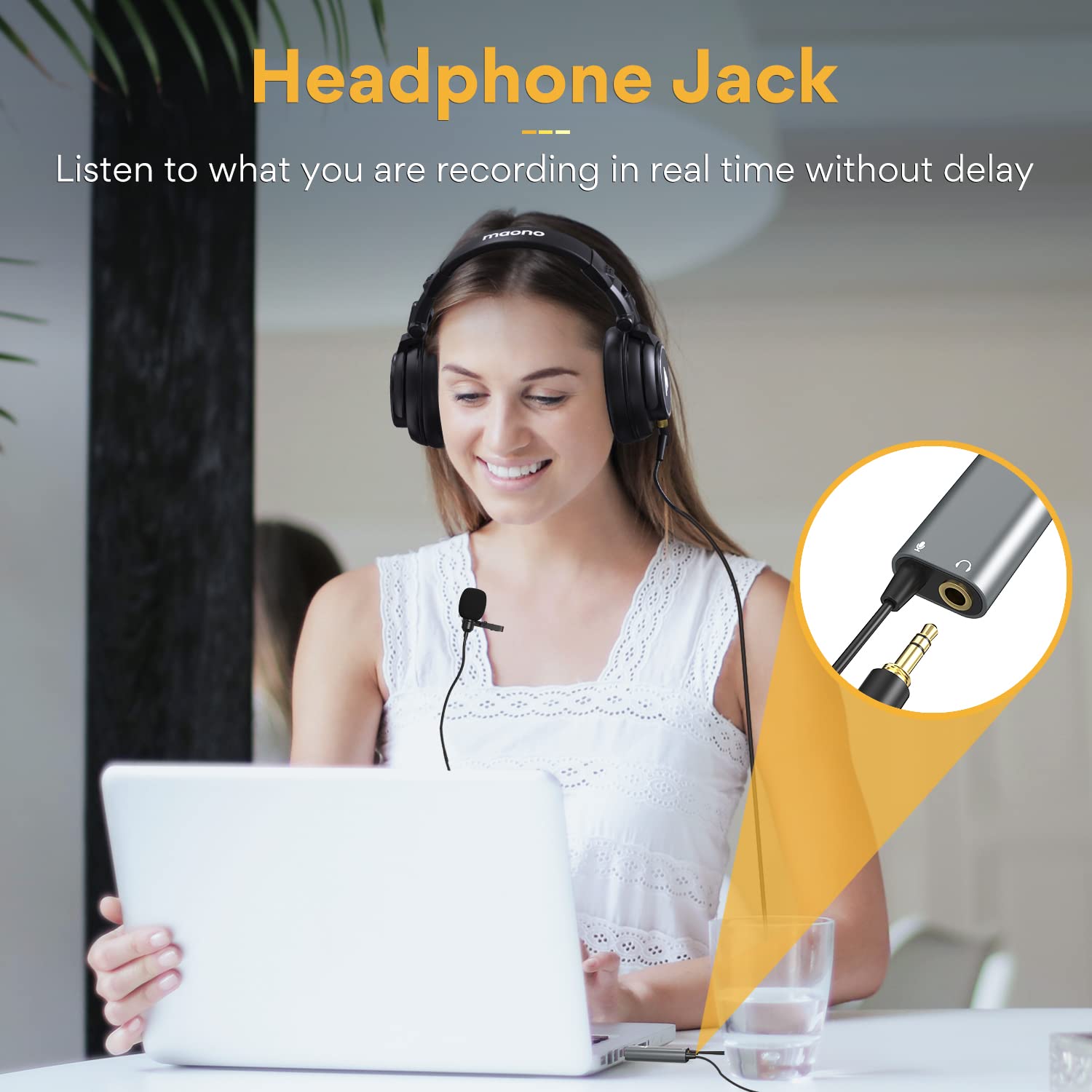 Maono Usb Lavalier Microphone With Headphones Jack, Omnidirectional Computer Lapel Clip Mic For Recording, Gaming, Streaming, Po