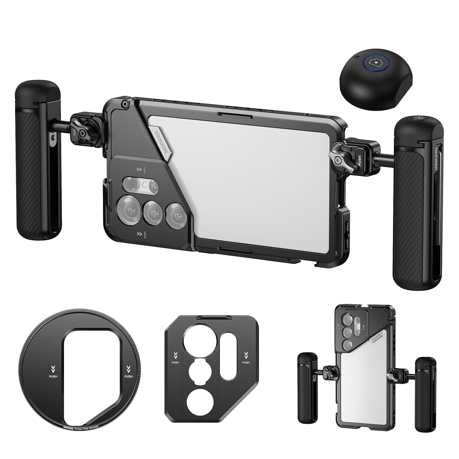 NEEWER PA082 S25 Ultra Phone Cage Holder for Recording Filming with 2X Handle, 67mm Filter Adapter, 17mm Lens Backplate, T Mount