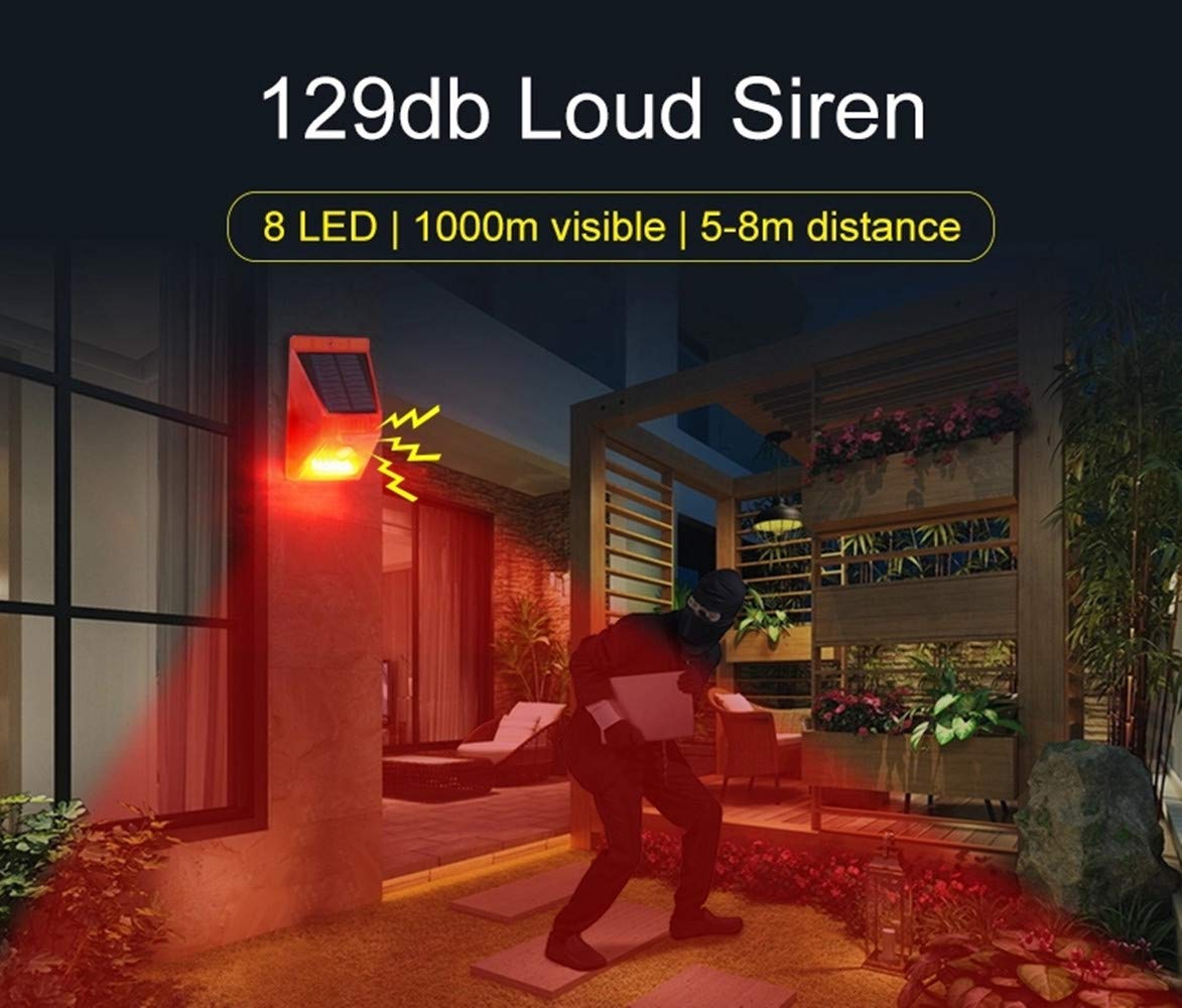 Chunhee Solar Alarm Strobe Light With Remote Control Motion Sensor Detector Outdoor Alarm 129Db Sound Security Siren Ip65 Waterproof Protected For Your Home, Villa, Baren, Farm, Yard, 2 Pack