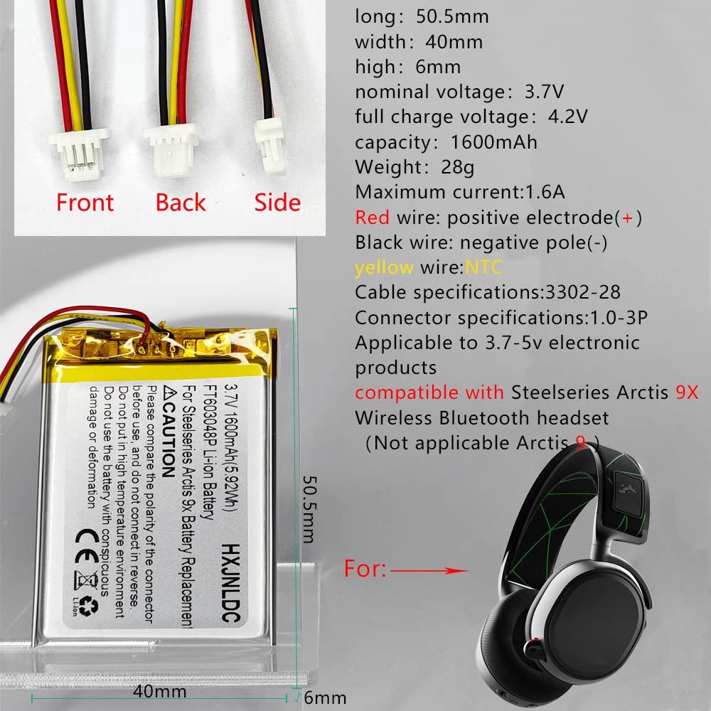 Hxjnldc Dc 3.7V 1600Mah Ft603048P Rechargeable Polymer Lithium Battery For Steelseries Arctis 9X Wireless Gaming Headset Battery
