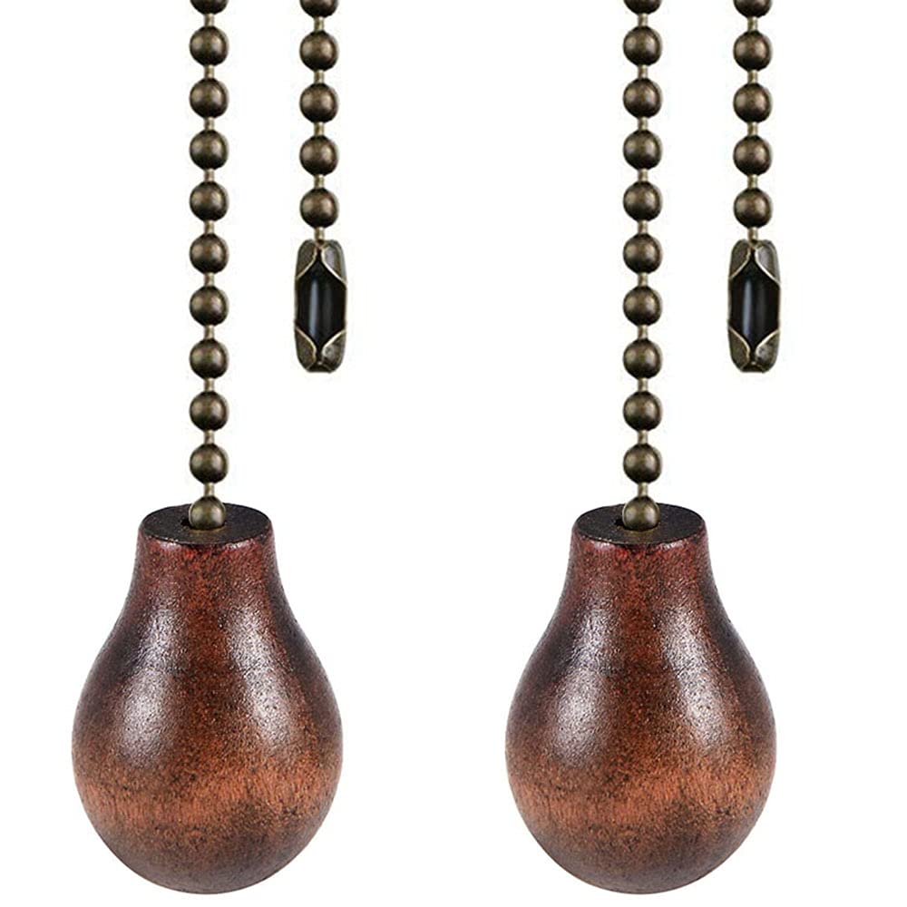 Akahttbn Ceiling Fan Chain Extenders - 12 Inch Walnut Wooden Pendant Pull Chain Extension for Ceiling Light Lamp - 2 Pcs (Bronze