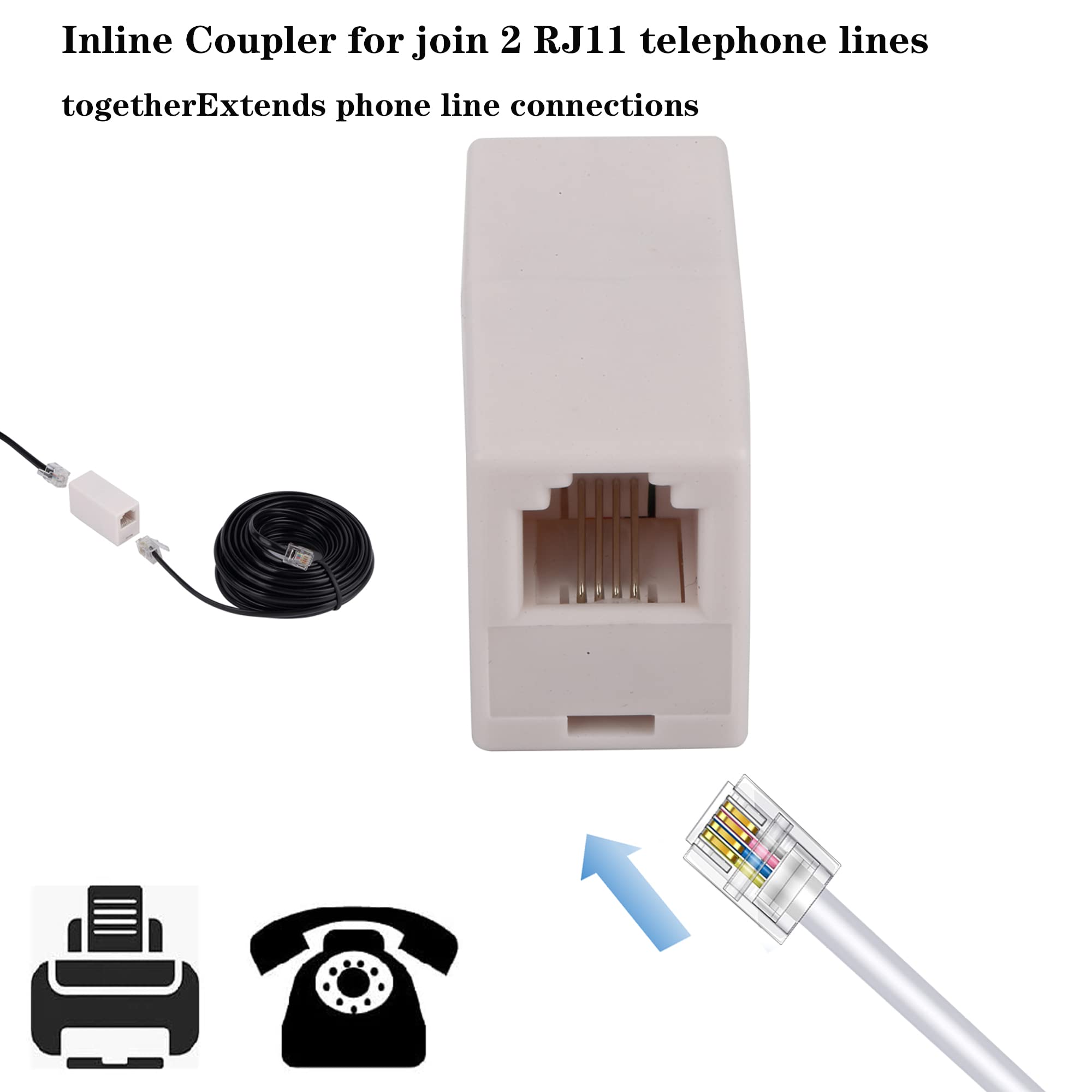 Ubramac Rj11 Coupler, Straight Telephone Inline Coupler Rj11 6P4C Inline Keystone Jack Female To Female Straight Telephone Cable
