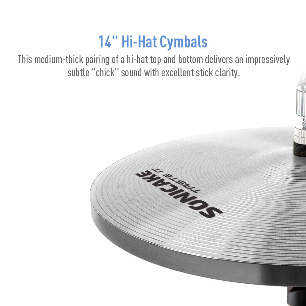Sonicake Cymbal Pack Alloy Cymbals Drum Cymbal Set 14''Hi Hats+16''Crash+18''Crash+20''Ride 5 Pieces, Sliver