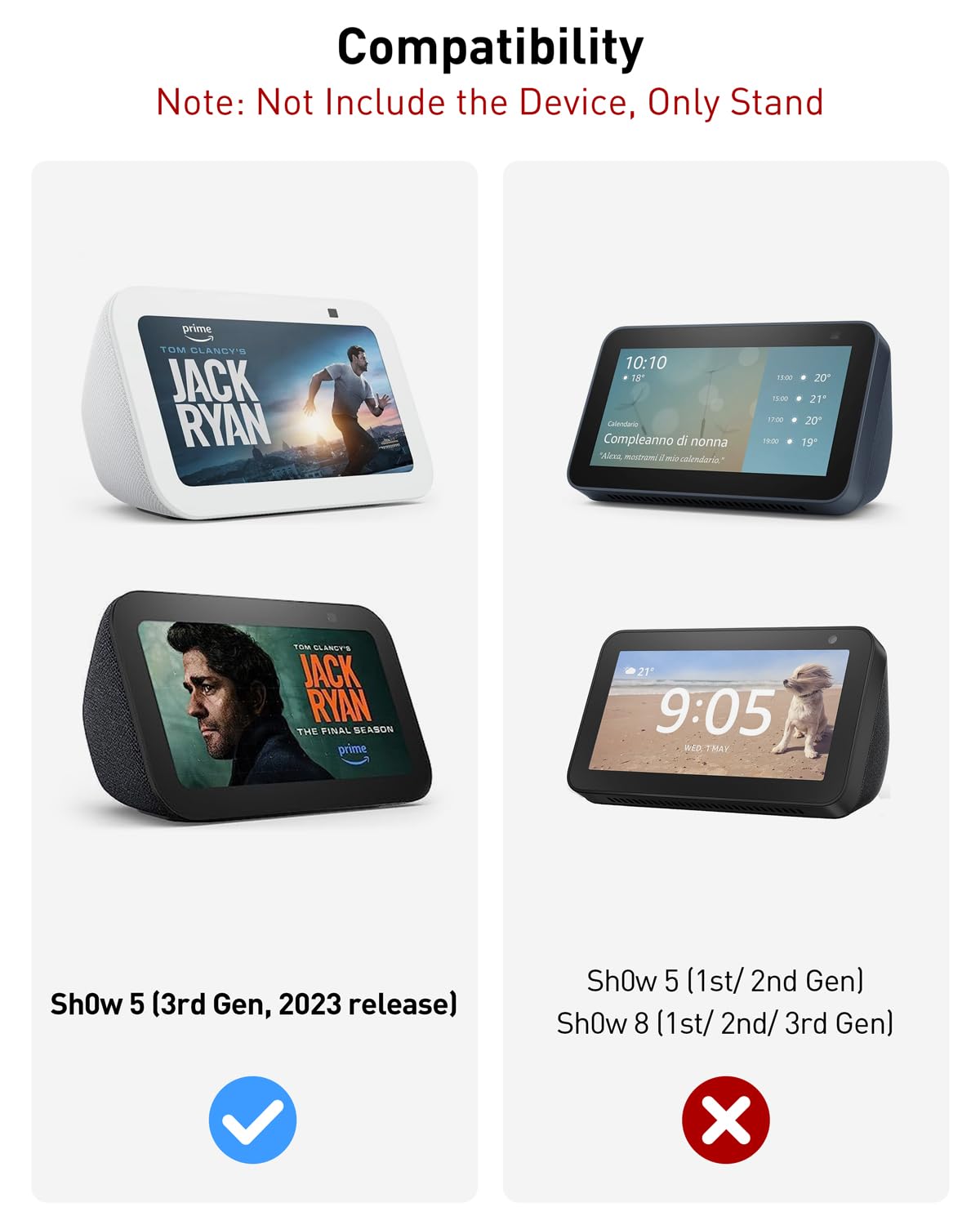 Maxonar Stand For Echo Show 5 (3Rd Gen), Adjustable Tilt Swivel Stand Anti Slip Base Strong Magnetic Compatible With 2023 Release Show 5 Smart Speaker  White