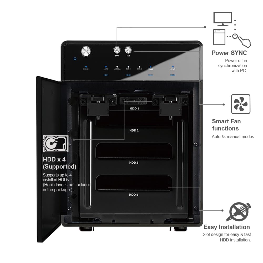 Mediasonic Usb 3.2 4 Bay 3.5    Sata Hard Drive Enclosure - Usb 3.2 Gen 2 10Gbps Type C | Usb-C (Hf7-Su31C) Support 22Tb Hdd
