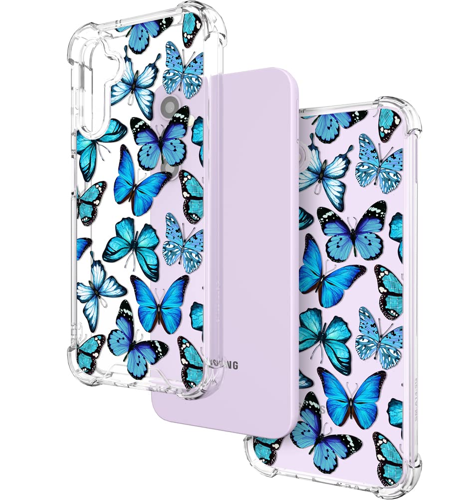 Hungo Compatible With Samsung Galaxy S23 Plus Case Butterfly Cute Design Blue,Aesthetic Girly Designer For Women Girls Butterfly
