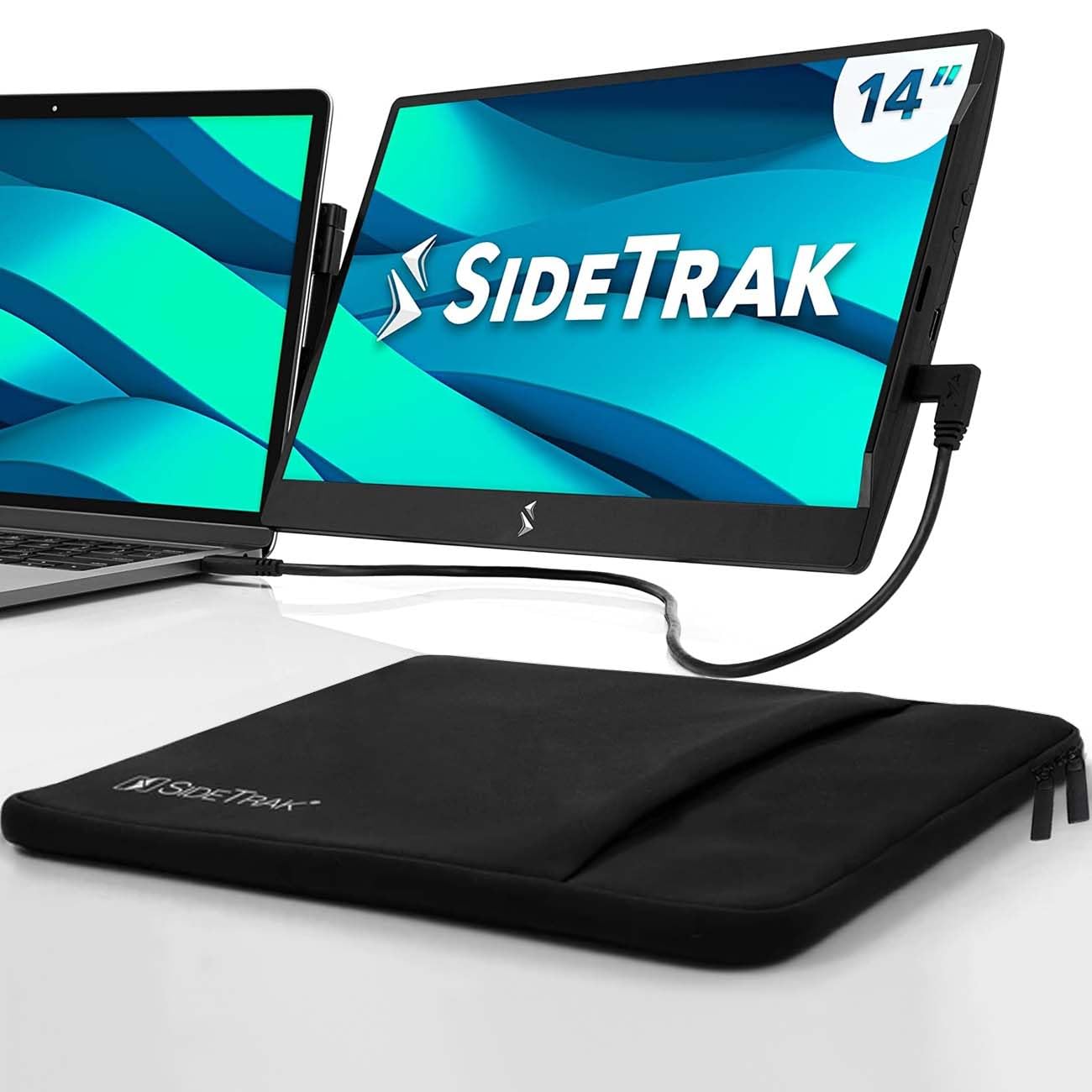 SideTrak Swivel 14 Attachable Portable Monitor Extender, FHD TFT Laptop Dual Screen with Kickstand + Unique Swivel Hinge, Compa