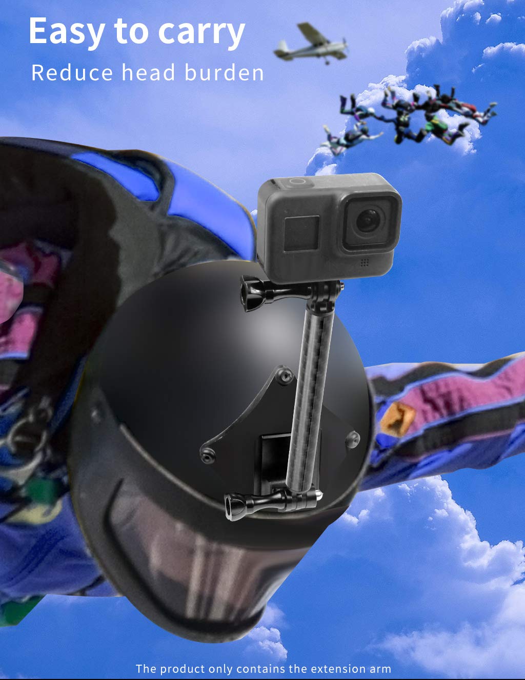 Feichao Helmet Extension Arm Pole Mount Carbon Fiber Compatible With Gopro 9/Max/8/7/6,Insta360 One R, Dji Osmo Action, Ek7000 4