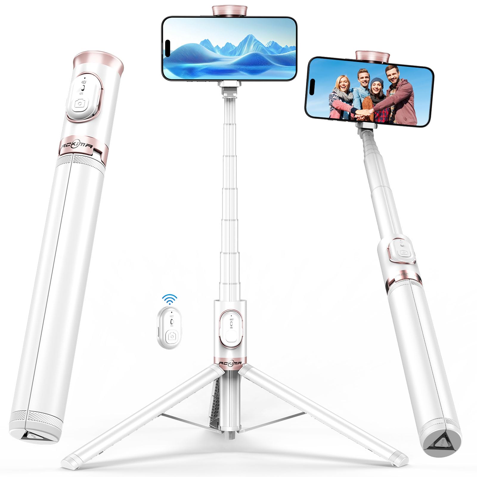 Ackima 67'' Selfie Stick Phone Tripod, All-In-1 Cell Phone Tripod With Wireless Remote, Extendable Compact Tripods Portable Trav