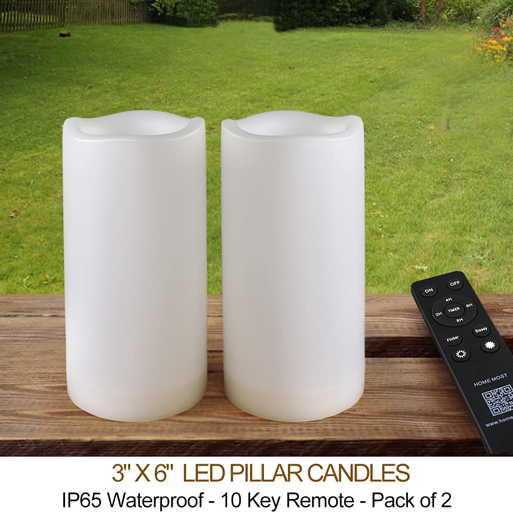 Home Most Pack Of 2 White 3X6 Led Pillar Candles Outdoor Ip65 Waterproof   Pillar Candles Battery Powered With Timer And Remote