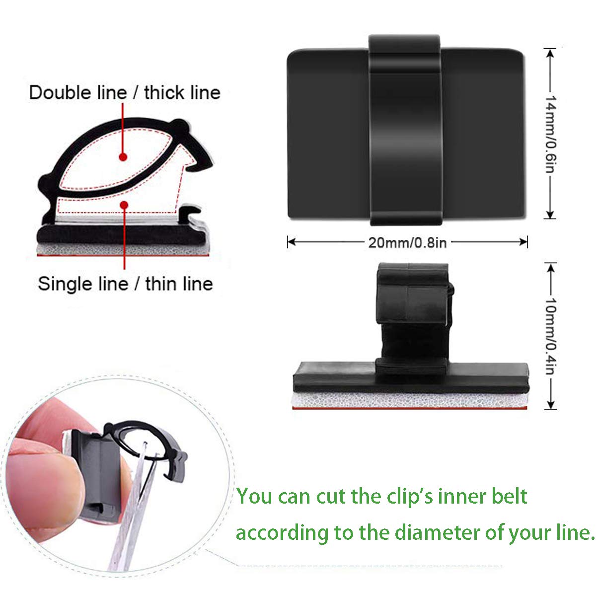 EtoBesy Cable Clips - Adhesive Cord Organizer, 0.75"x0.6", 30pcs, Black, Durable ABS for Desk, Car, Office, Home Walls