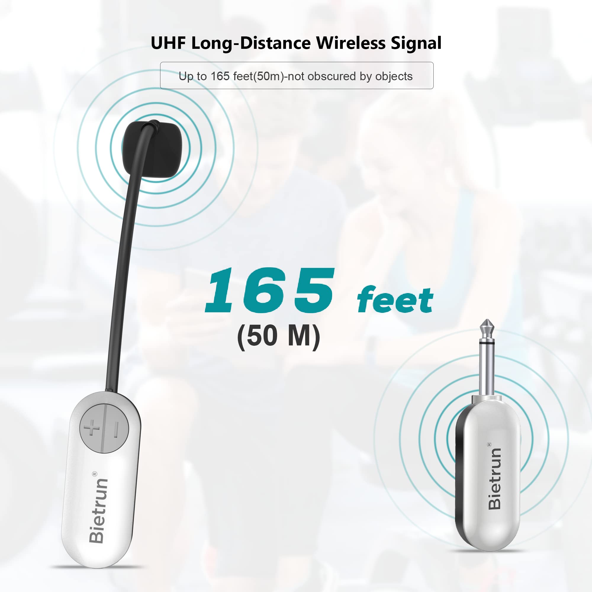 Bietrun Uhf Wireless Microphone Headset, 165Ft Range, Working Time 6H, 1/4''Plug, Wireless Headset Mic &Handheld Mic 2 In 1, For