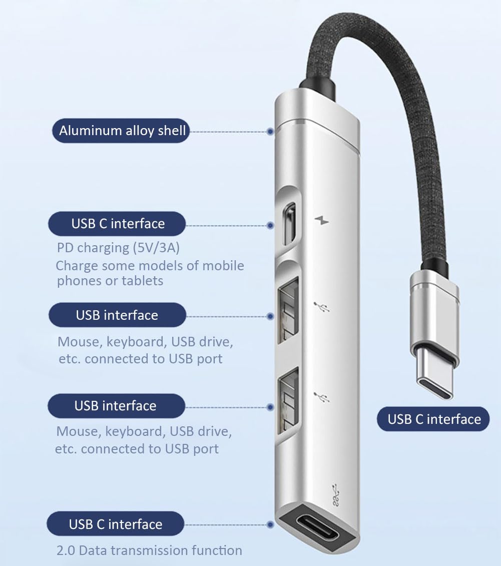 Usb C Hub 3.0 4 Port, Usb Multiple Hub Data Splitter Extender With Usb C Power/Data Port, For Macbook Pro/Air, Foriphone15/Pro/P