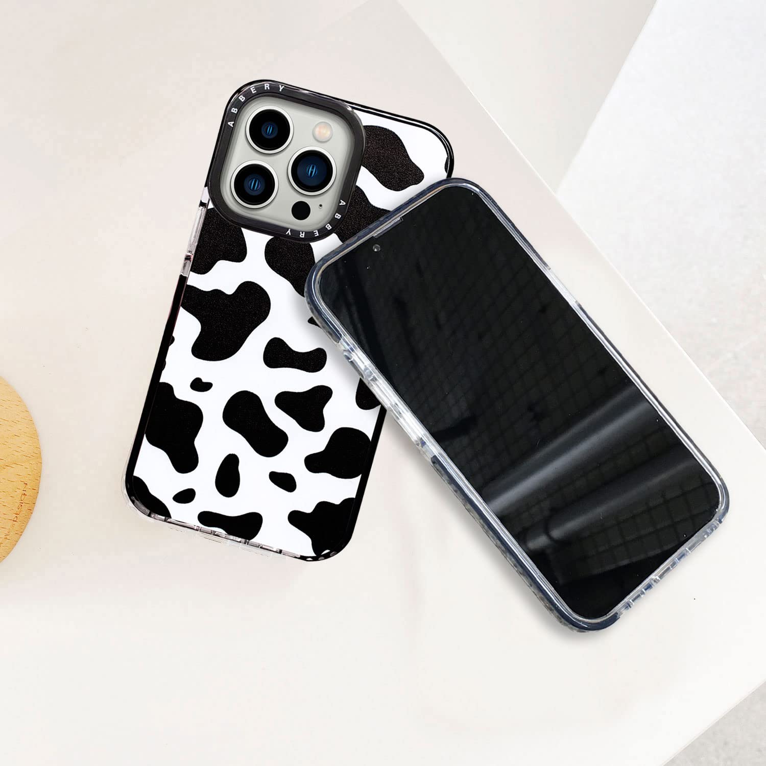 Abbery Designed For Iphone 13 Pro Case Cow Print, Clear With Design Cow Pattern Cute Silicone Tpu Sturdy Shockproof Protective W