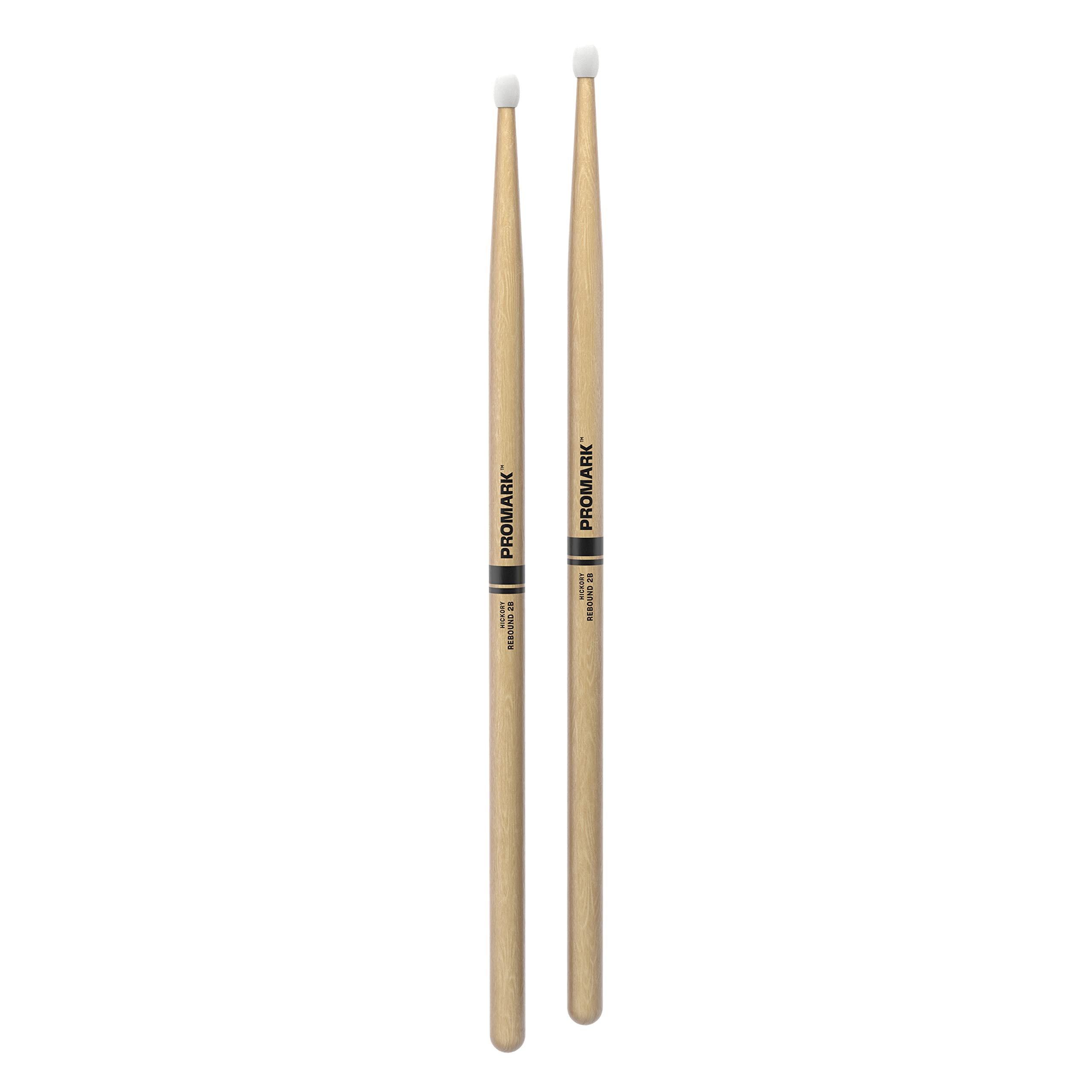 Promark Rebound 2B Hickory Drumsticks, Oval Nylon Tip, One Pair