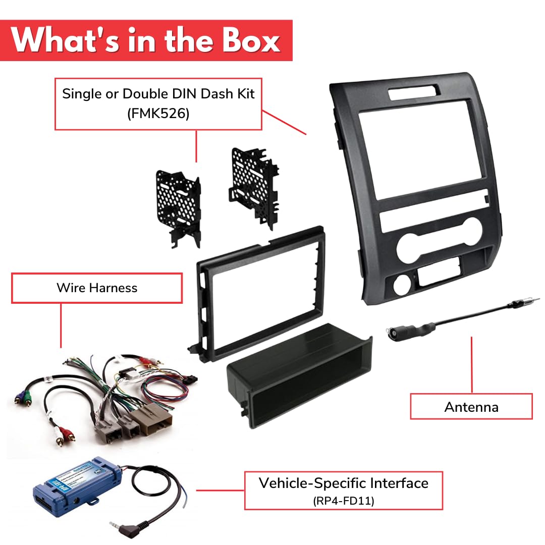 American International Single Or Double Din Radio Complete Dash Kit, 2009 2014 Ford F 150 With Antenna Adapter, Harness Compatib