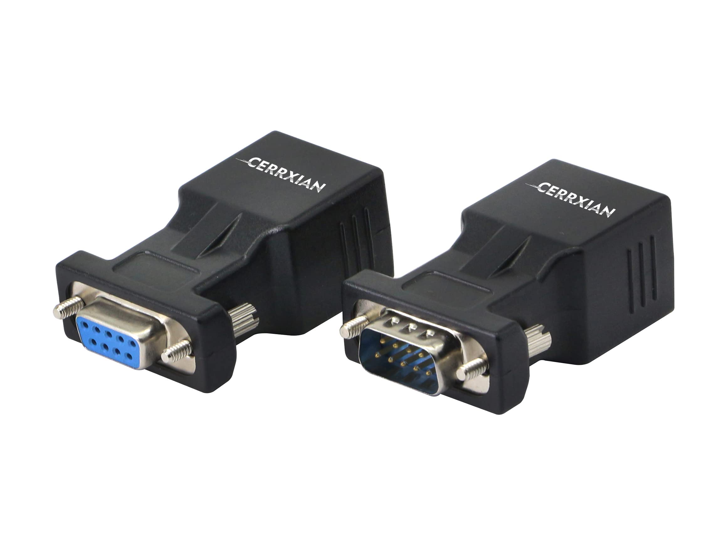 CERRXIAN DB9 RS232 Male & Female to RJ45 Female COM Port to LAN Ethernet Cat5e Cat6 Serial Coupler Extender Adapter(2-Pack)