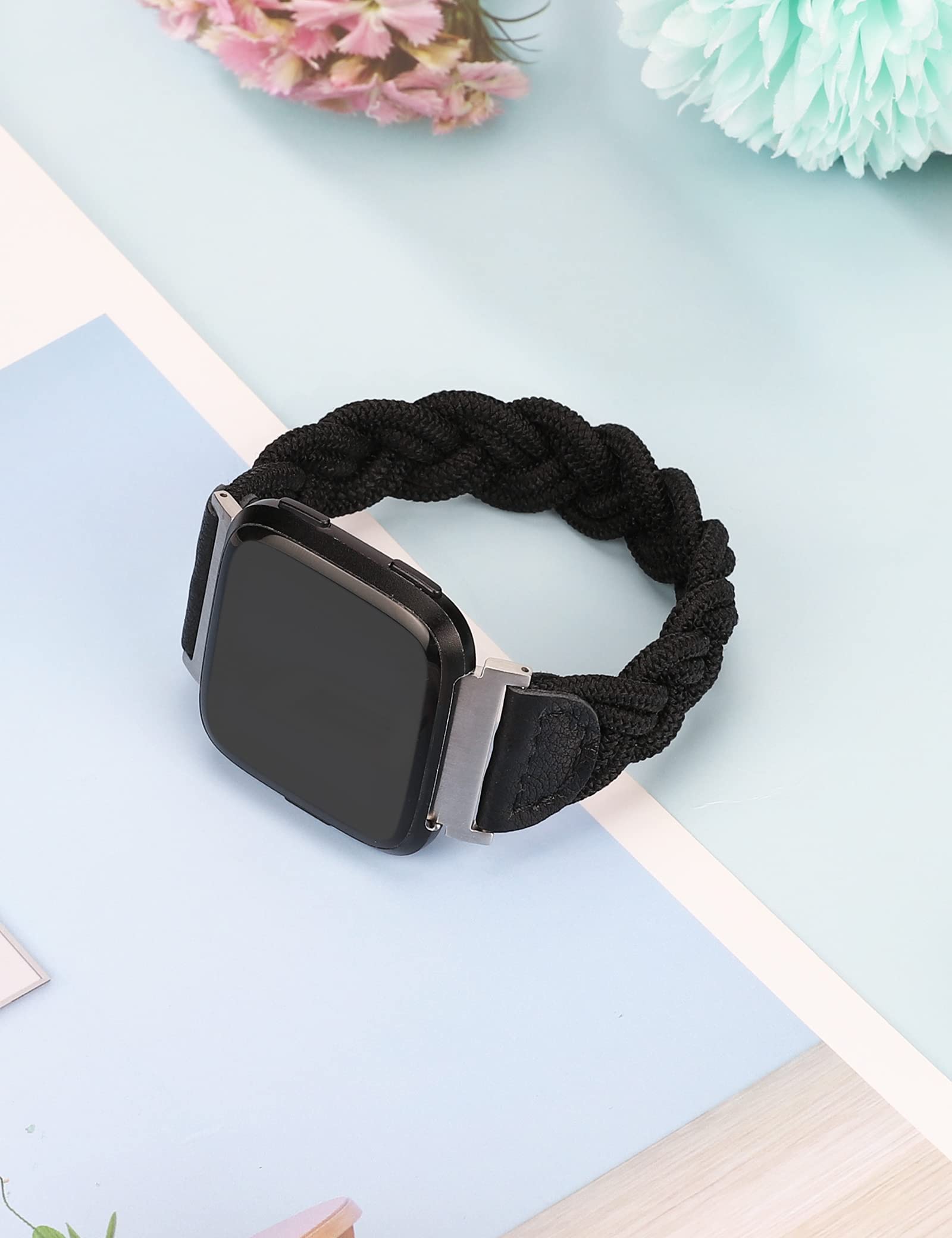 Wearlizer Compatible With Fitbit Versa 2/Lite Bands For Women, Cute Elastic Braided Wristband Strap Stretchy Loop Bracelet Acces