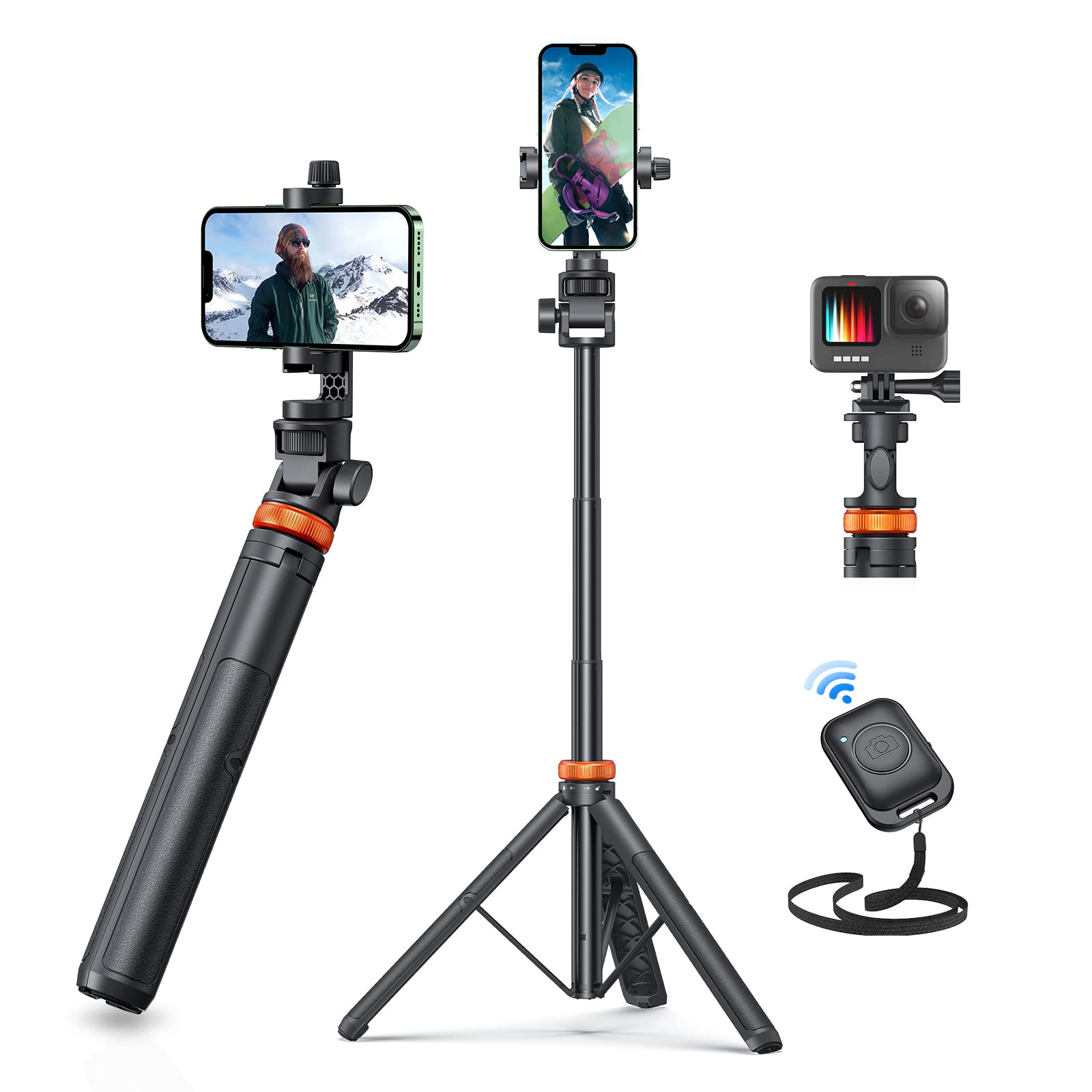 Newest Iphone Tripod Stand, Eucos 62'' Phone Tripod&Selfie Stick With Remote Shutter For Video Recording, Solidest Cell Phone Tr