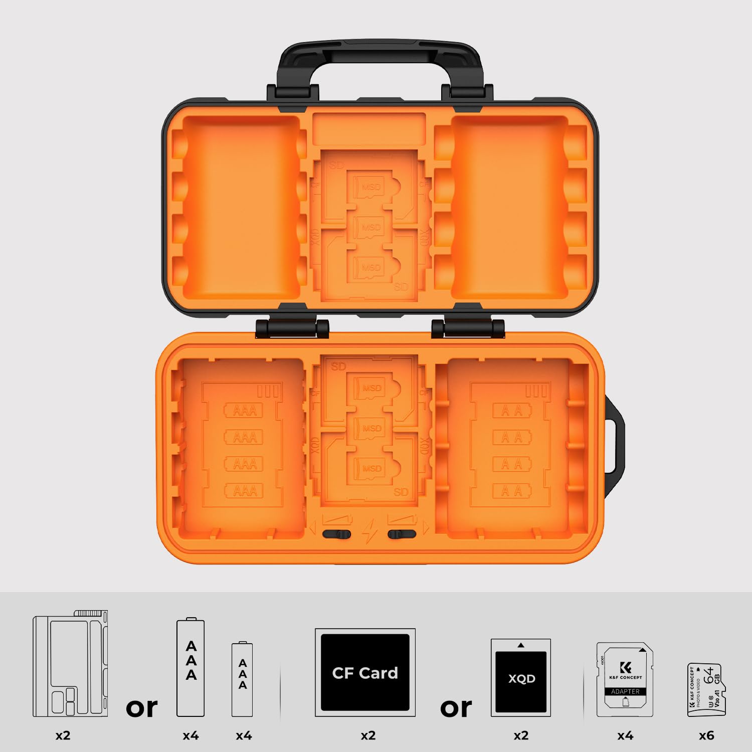 K&F Concept Camera Battery Sd Card Holder For 4 Sd Cards, 2 Camera Batteries, 6 Tf Cards, 2 Cf Cards Or 2 Xqds, Water Resistant And Anti Shock Case, Camera Accessories, Small Sd Card Case