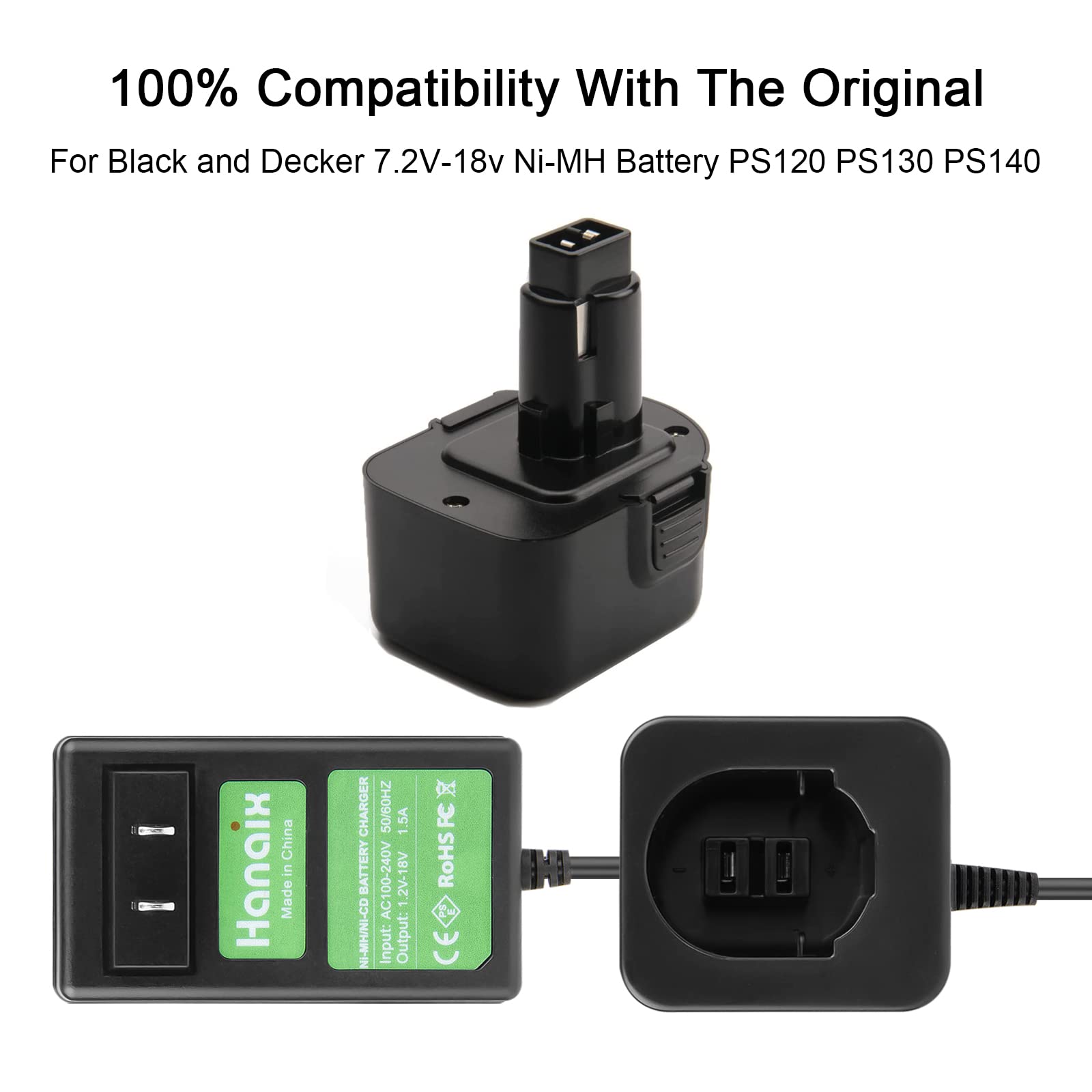 Hanaix 7.2V 18V Battery Charger For Black And Decker Ps120 Ps130 Ps140 Ni Mh Black And Decker 18V Portable Charger