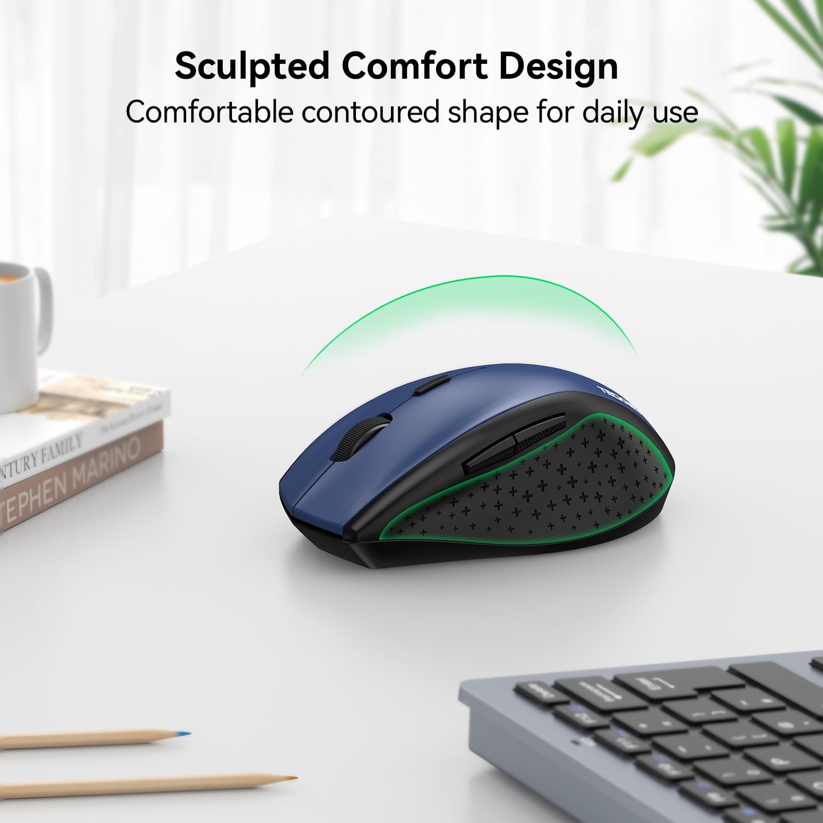 Tecknet Wireless Mouse, 2.4G Usb Computer Mouse With 6 Level Adjustable 4800 Dpi, 30 Months Battery, Ergonomic Grips, 6 Buttons Portable For Pc, Chromebook, Mac   Blue