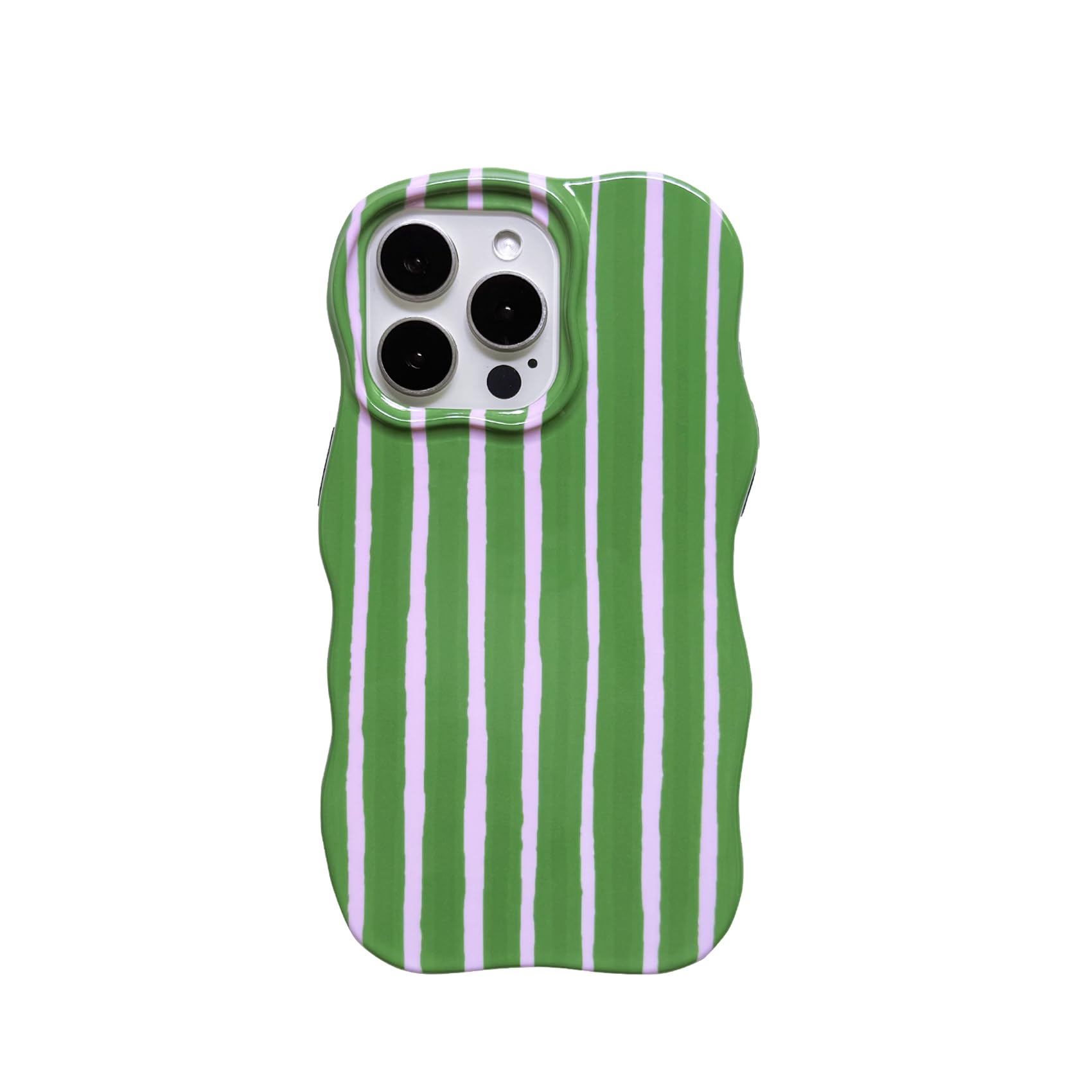 XQAGU for iPhone 15 Pro Case Striped Cute Aesthetic Stylish Trendy Wave Protective Phone Case Durable Shockproof-Green