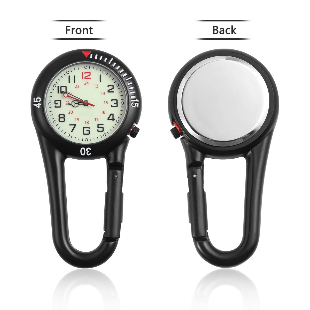 Hemobllo Clip On Watch Night Light Alloy Unisex Backpack Buckle Belt Fob Watch Black With White Dial Ideal For Doctors Nurses Ro
