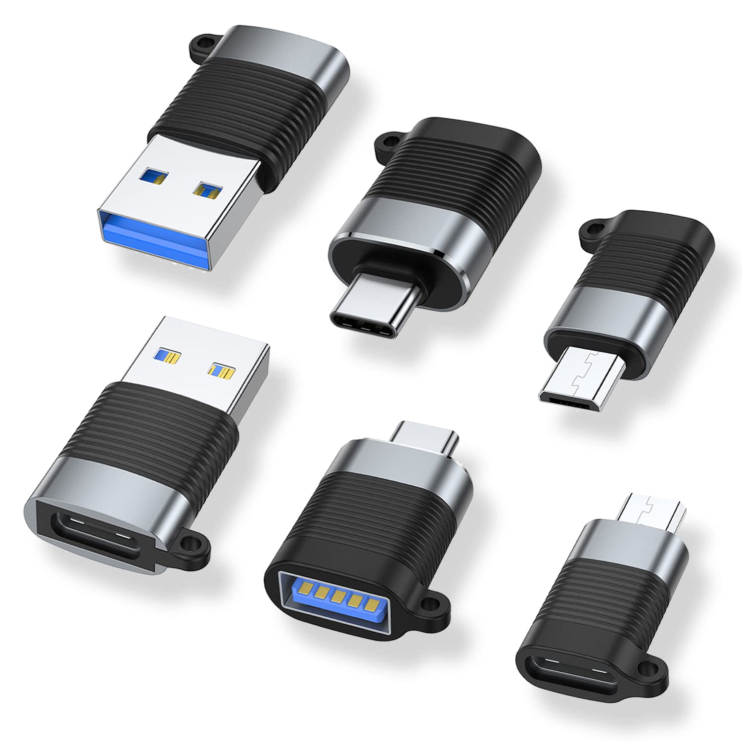 Areme Usb C Adapter (6 Pack), Micro Usb Male To Usb C Female, Usb 3.0 Male To Usb C Female, Usb Type C Male To Usb 3.0 Female Co