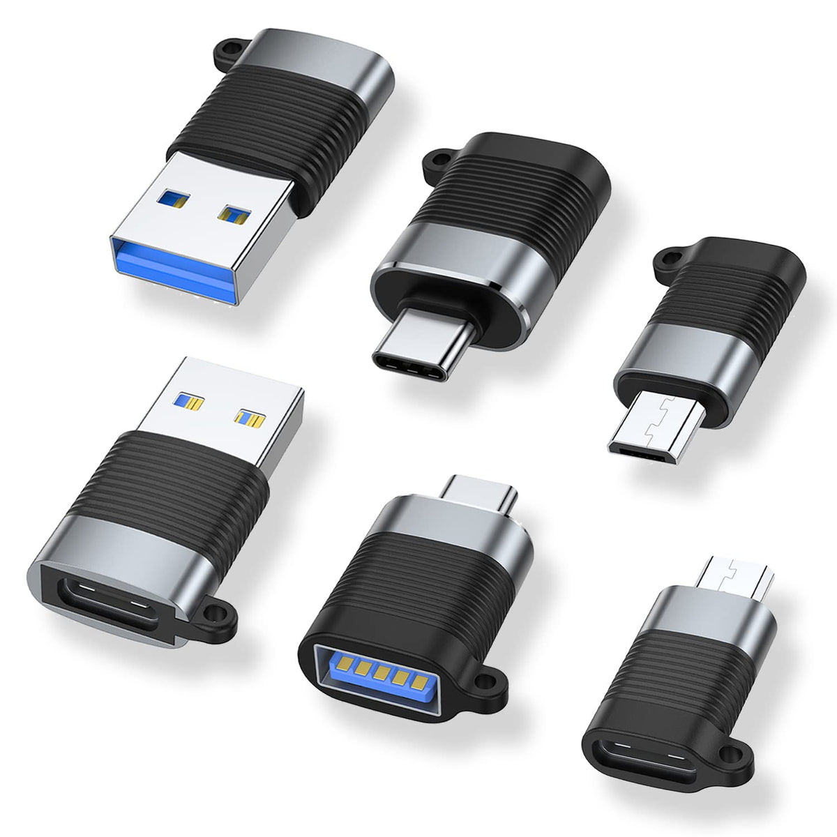Areme Usb C Adapter (6 Pack), Micro Usb Male To Usb C Female, Usb 3.0 Male To Usb C Female, Usb Type C Male To Usb 3.0 Female Co