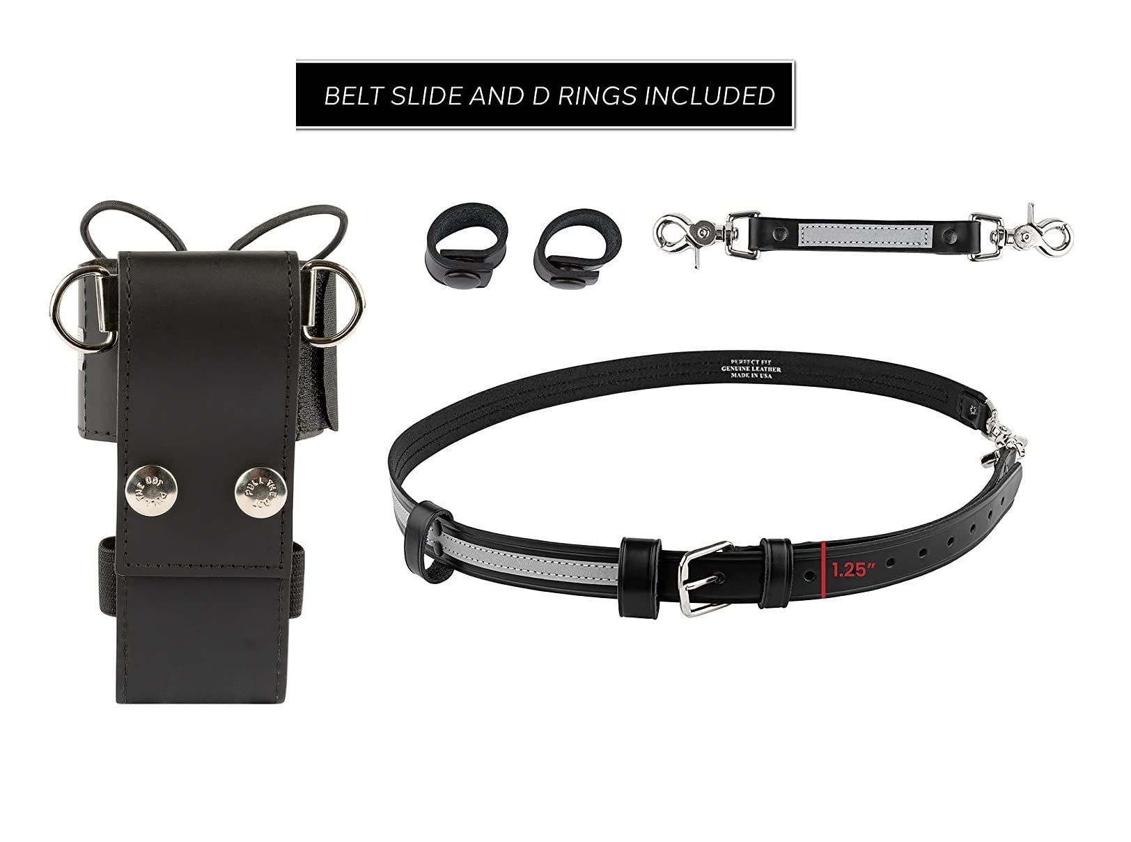 Perfect Fit Shield Wallets Leather Firefighter Reflective Bundle Includes L Style Universal Radio Holster Case, Radio Strap Harn