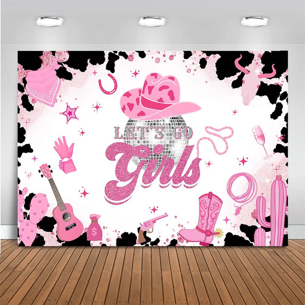 Mocsicka Disco Cowgirl Backdrop Pink Space Let'S Go Girls Birthday Banner Bachelorette Weekend Last Rodeo Let'S Get Nashty Wetse