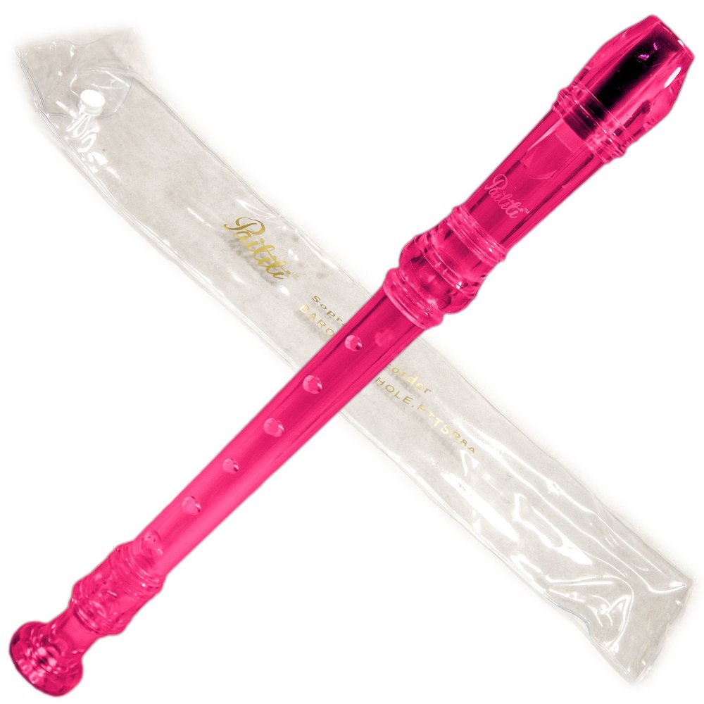 Paititi Soprano Recorder 8 Hole With Cleaning Rod + Carrying Bag, Transparent Pink Color, Key Of C
