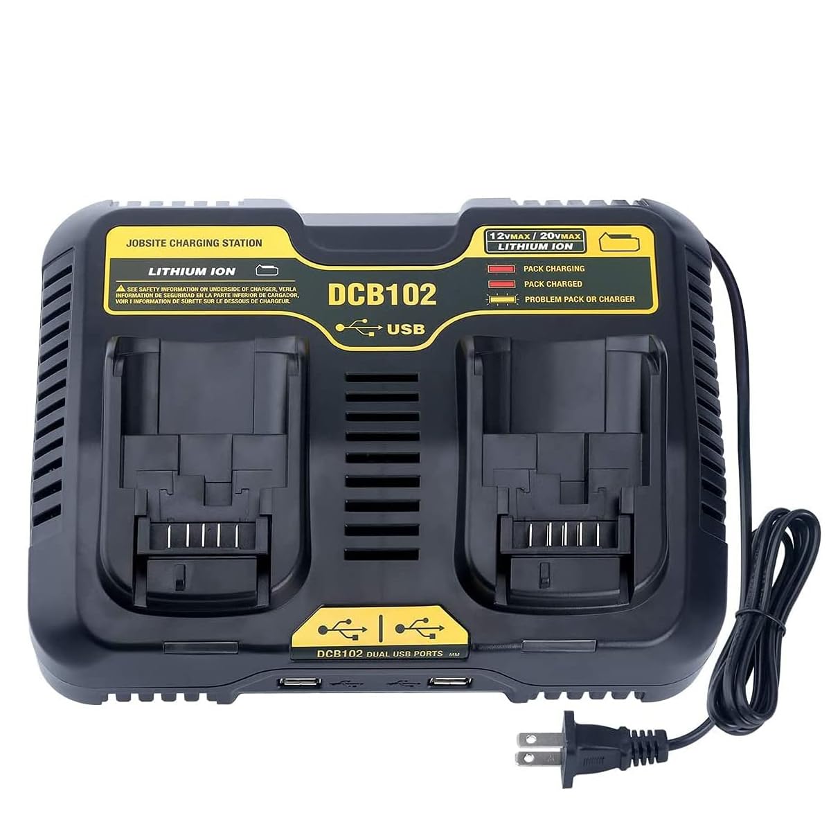 Dcb102Bp 2 Ports Battery Charger Replace For 12V/20V Max Jobsite Charging Station Dcb102 Dcb101 Dcb105 Dcb112 Dcb107 Lithium Bat