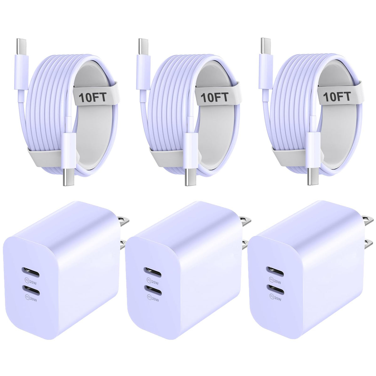 I.Phone 15 Pro Max Charger Cable, 20W Dual Port Usb C Fast Charger Block With 10Ft Long Usb C To C Fast Charging Cord Cable For