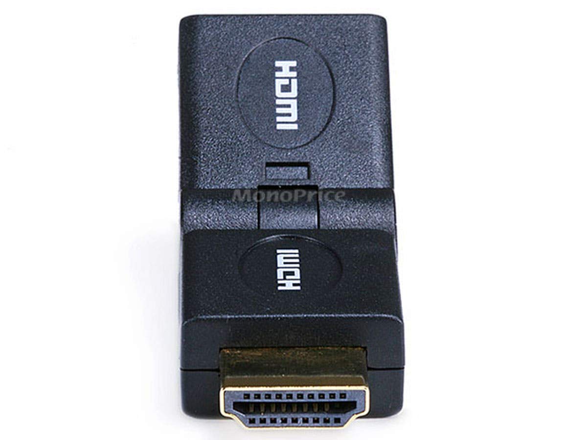 Monoprice Hdmi Port Saver Adapter   Male To Female, Swiveling, Up To 90 Degrees Adjustment, Gold Plated, 3 Inches, Black
