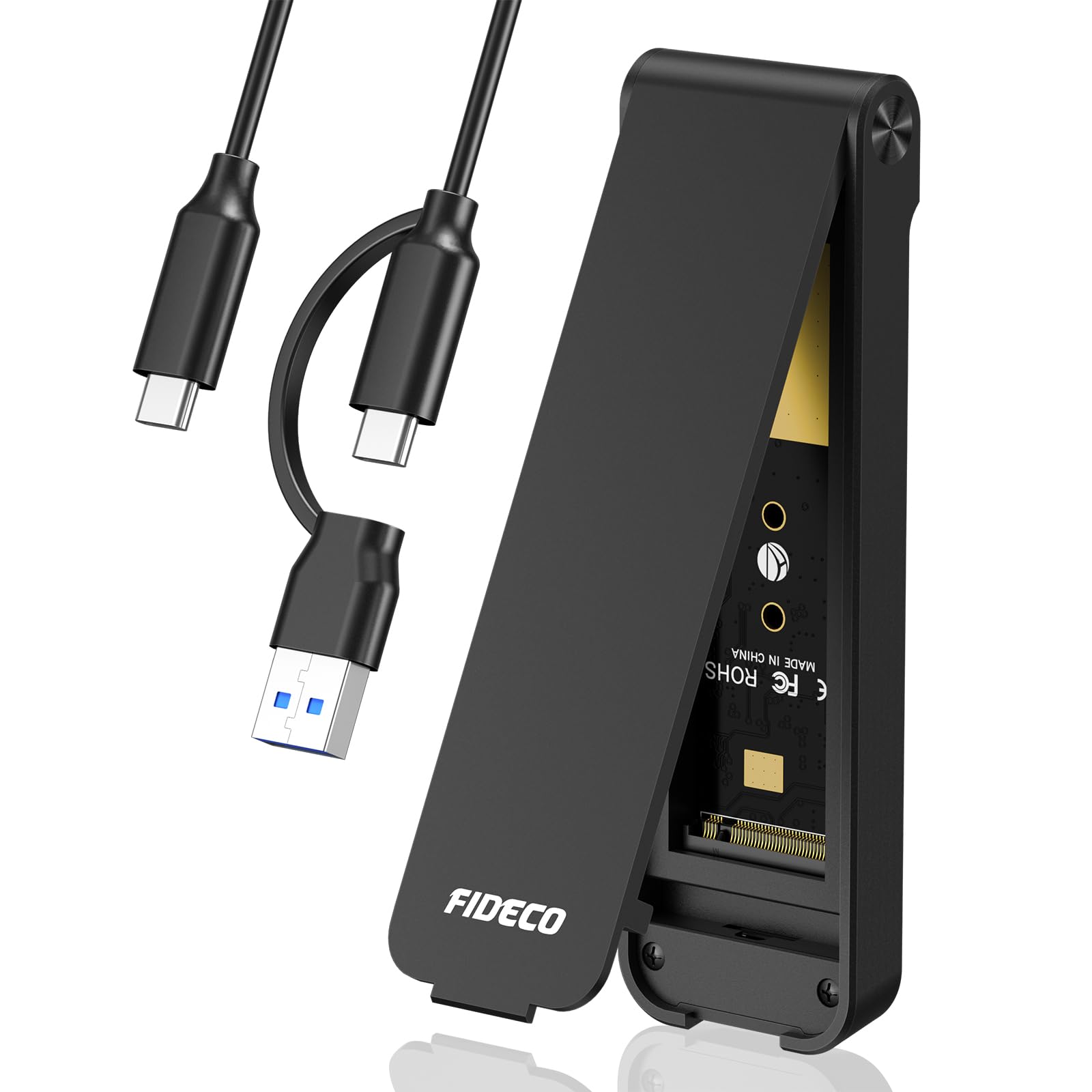 Fideco M.2 Nvme Ssd Enclosure, Usb 3.2 Gen 2 To M.2 Nvme Enclosure, Pcie Nvme Adapter For M & M+B Key, Sandwich Style Design, To