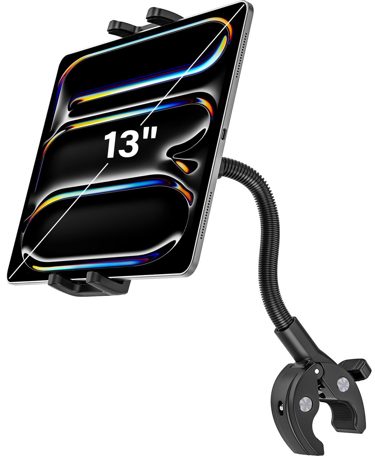 Dosvsi Spin Bike Tablet Holder, Metal Gooseneck Treadmill Tablet Mount, Anti-Shake Treadmill Tablet Mount, Stationary Elliptical